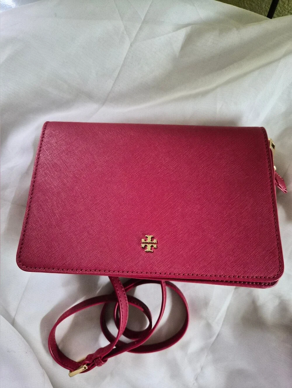Tory Burch Deep Wine Leather Crossbody with Gold Logo